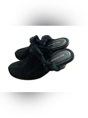 Enzo Angiolini Black Faux Fur Suede Slip-On Mules